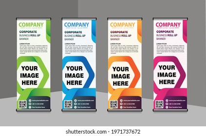 Roll UP Banner stand template. Product brand and business roll up banner vector design. Modern Exhibition advertising, flyer, presentation, illustration. standee design, display, advertisement