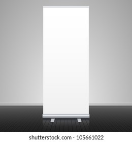 Roll up banner stand. Vector.
