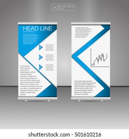Roll up banner stand. Vector. Business brochure flayer design.Business brochure flayer. Blue color.