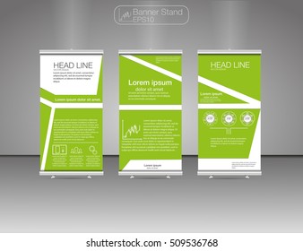 Roll up banner stand. Vector. Business brochure design.Business brochure flayer. Green color.