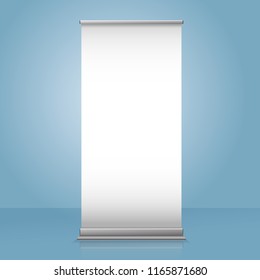 Roll up banner stand. Vertical blank roll up board for trade advertising design.