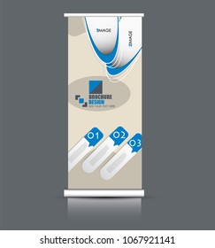 Roll up banner stand. Vertical information board design. Blue color vector illustration.