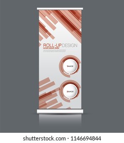 Roll up banner stand. Vertical information board design. Red color vector illustration.