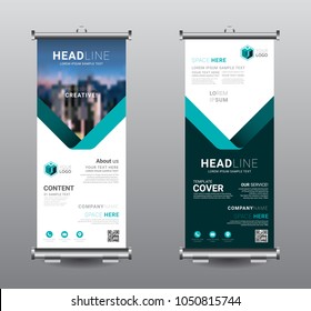 Roll up banner standee business brochure template design. Exhibition advertising presentation abstract geometric background, Cover modern flag, Flat style vector illustration artwork rectangle size.