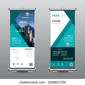 Roll up banner standee business brochure template design. Exhibition advertising presentation abstract geometric background, Cover modern flag, Flat style vector illustration artwork rectangle size.