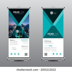 Roll up banner standee business brochure template design. Exhibition advertising presentation abstract geometric background, Cover modern flag, Flat style vector illustration artwork rectangle size.