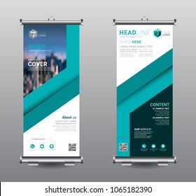 Roll up banner standee business brochure template design. Exhibition advertising presentation abstract geometric background, Cover modern flag, Flat style vector illustration artwork rectangle size.