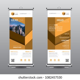 Roll up banner standee business brochure template design. Exhibition advertising presentation abstract geometric background, Cover modern flag, Flat style vector illustration artwork rectangle size.