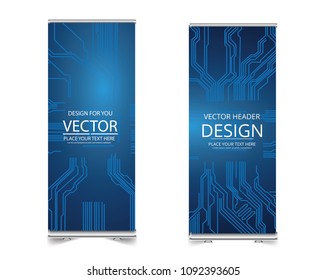 Roll up banner standee business brochure template design. Exhibition advertising presentation. Global network connection. World map point and line composition concept of global business. Vector.