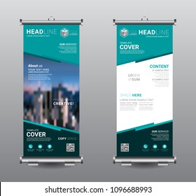 Roll up banner standee business brochure template design. Exhibition advertising presentation abstract geometric background, Cover modern flag, Flat style vector illustration artwork rectangle size.