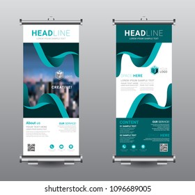 Roll up banner standee business brochure template design. Exhibition advertising presentation abstract geometric background, Cover modern flag, Flat style vector illustration artwork rectangle size.