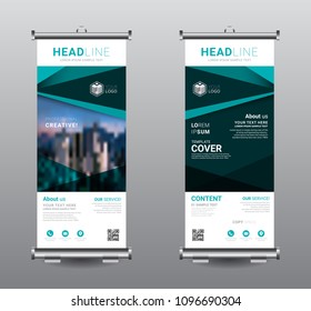 Roll up banner standee business brochure template design. Exhibition advertising presentation abstract geometric background, Cover modern flag, Flat style vector illustration artwork rectangle size.