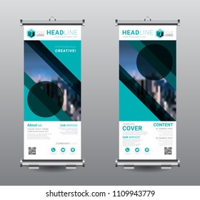 Roll up banner standee business brochure template design. Exhibition advertising presentation abstract geometric background, Cover modern flag, Flat style vector illustration artwork rectangle size.