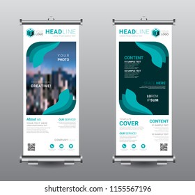 Roll up banner standee business brochure template design. Exhibition advertising presentation abstract geometric background, Cover modern flag, Flat style vector illustration artwork rectangle size.