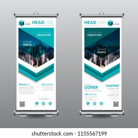 Roll up banner standee business brochure template design. Exhibition advertising presentation abstract geometric background, Cover modern flag, Flat style vector illustration artwork rectangle size.