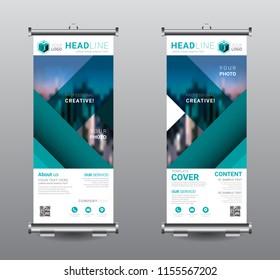 Roll up banner standee business brochure template design. Exhibition advertising presentation abstract geometric background, Cover modern flag, Flat style vector illustration artwork rectangle size.