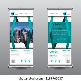 Roll up banner standee business brochure template design. Exhibition advertising presentation abstract geometric background, Cover modern flag, Flat style vector illustration artwork rectangle size.