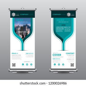 Roll up banner standee business brochure template design. Exhibition advertising presentation abstract geometric background, Cover modern flag, Flat style vector illustration artwork rectangle size.