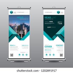 Roll up banner standee business brochure template design. Exhibition advertising presentation abstract geometric background, Cover modern flag, Flat style vector illustration artwork rectangle size.