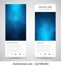 Banner de pliegue con fondo geométrico abstracto del patrón hexagonal. Fondo digital de alta tecnología. Ilustración vectorial para el diseño tecnológico o científico moderno