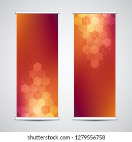 Roll up banner stands with abstract geometric background of hexagons pattern