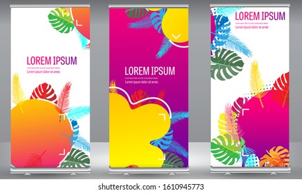 Roll up banner summer shape standee business brochure template design. Vertical Abstract colorful geometric texture background Can be adapt to Brochure, Report, Magazine, Poster.