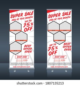 roll up banner super sale design vector