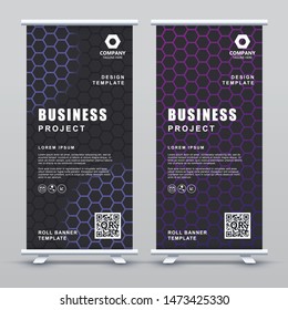 Roll up Banner Template. Abstract black geometric elegant concept design.