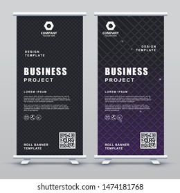 Roll up Banner Template. Abstract black geometric elegant concept design.