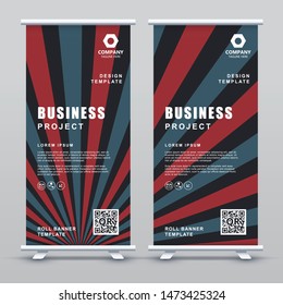 Roll up Banner Template. Abstract blue orange geometric elegant concept design.