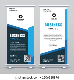 Roll up Banner Template. Abstract blue geometric elegant concept design.