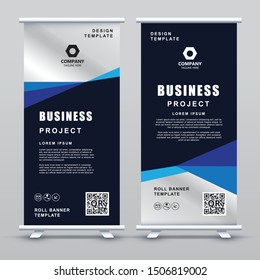 Roll up Banner Template. Abstract blue geometric elegant concept design.