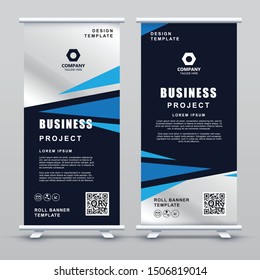 Roll up Banner Template. Abstract blue geometric elegant concept design.