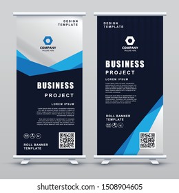 Roll up Banner Template. Abstract blue geometric elegant concept design.