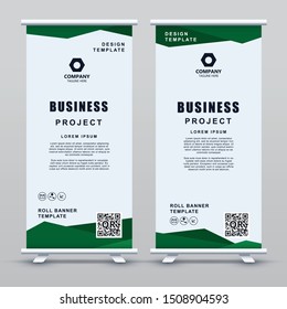 Roll up Banner Template. Abstract green geometric elegant concept design.