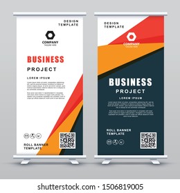 Roll up Banner Template. Abstract orange geometric elegant concept design.