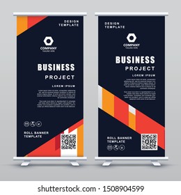 Roll up Banner Template. Abstract orange geometric elegant concept design.