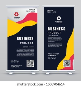 Roll up Banner Template. Abstract orange geometric elegant concept design.