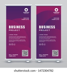 Roll up Banner Template. Abstract purple gradient elegant concept design.