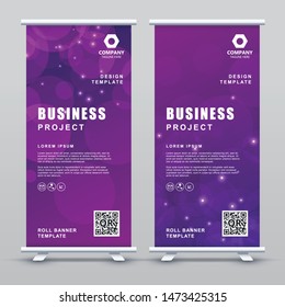 Roll up Banner Template. Abstract purple gradient elegant concept design.