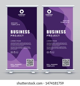 Roll up Banner Template. Abstract purple gradient elegant concept design.