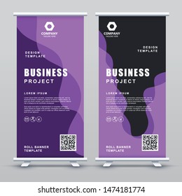 Roll up Banner Template. Abstract purple gradient elegant concept design.