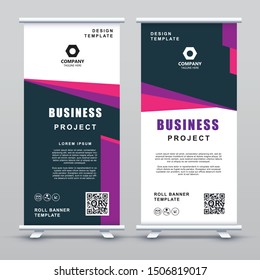 Roll up Banner Template. Abstract purple geometric elegant concept design.