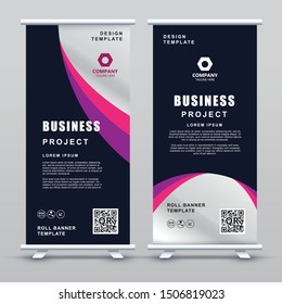 Roll up Banner Template. Abstract purple geometric elegant concept design.