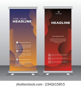 roll up banner template for business, vertical banner template, abstract vector illustration, abstract geometric standee banner, modern x-banner and pull up, vertical banner with brown red and yellow,