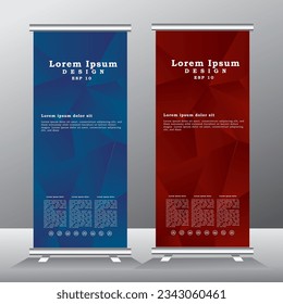 roll up banner template for business, vertical banner template, abstract vector illustration , abstract geometric standee banner, modern x-banner and pull up, vertical banner with red and blue color