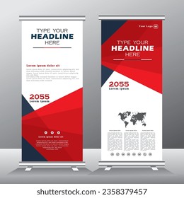 roll up banner template for business, vertical banner template, abstract geometric standee banner, modern x-banner and pull up, vertical banner with red and black color