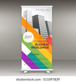 roll up banner template with colorful lines for your brand