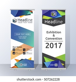 Roll Up Banner Template Design with Abstract Geometric Polygon. Vector illustration