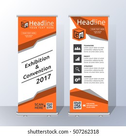 Roll Up Banner Template Design with Abstract Orange Geometric. Vector illustration